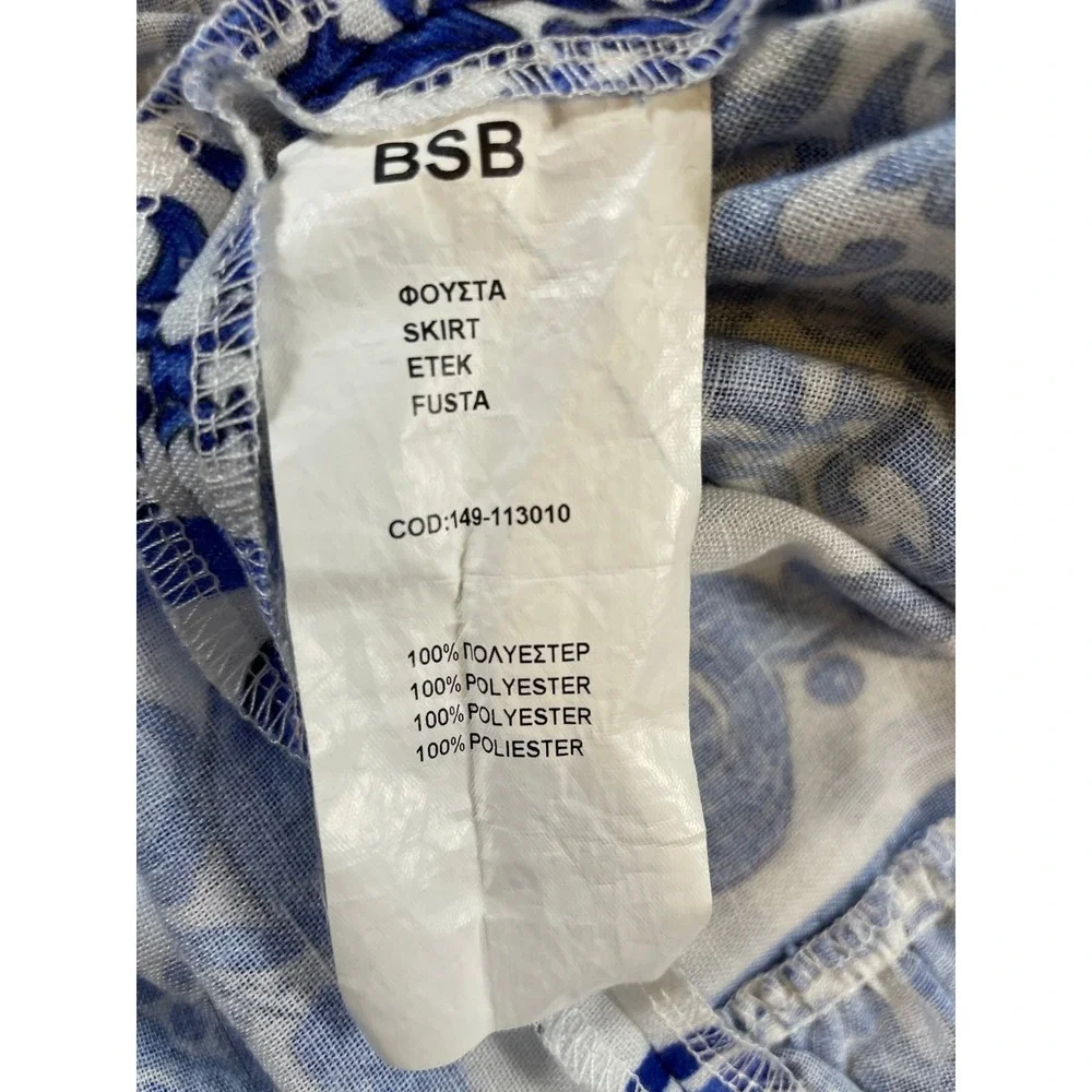 BSB Collection Blue White Majolica Print Tiered Ruffle Maxi Skirt Womens 42 US 6